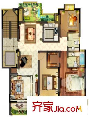 保集瀾灣洋房七層戶型圖 3室2廳2衛(wèi)1廚