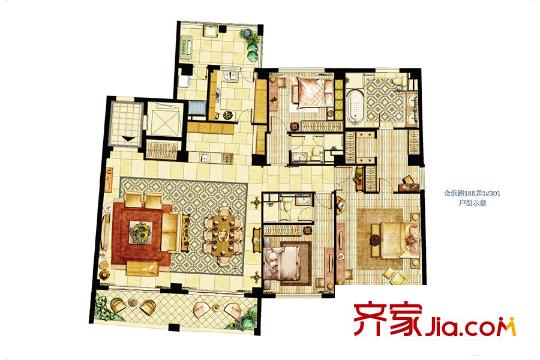 复地御西郊B户型250平米 3室2厅3卫1厨