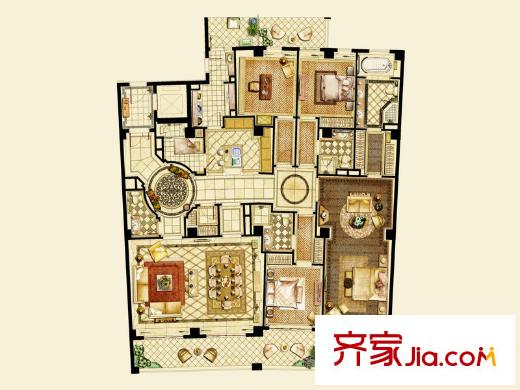 复地御西郊A户型310平米 4室2厅2卫1厨