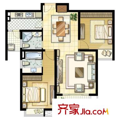 御景華庭戶型圖C戶型 2室2廳1衛(wèi)1廚
