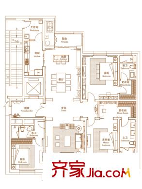 綠洲康城金邸B戶型 3室2廳3衛(wèi)2廚