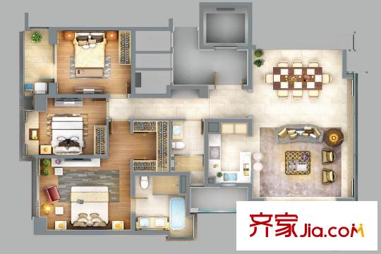 萬科翡翠濱江165平戶型 3室2廳2衛(wèi)1廚