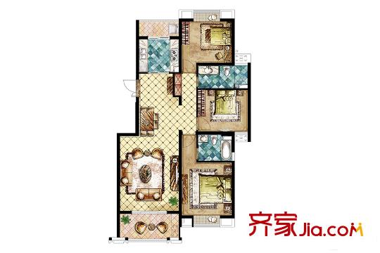 荣信虹桥世嘉10-A2+1房两厅两卫120平方米户型 3室2厅2卫1厨