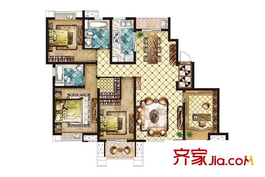 荣信虹桥世嘉8-A四房两厅两卫166平方米户型 4室2厅2卫1厨