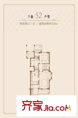 当代万国府MOMAS2下叠首层户型图 4室2厅3卫1厨