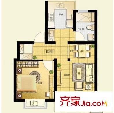 锦秋御尚E2户型 1室1厅1卫1厨