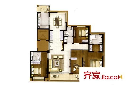 地產尚海酈景C戶型190平 4室2廳3衛(wèi)1廚