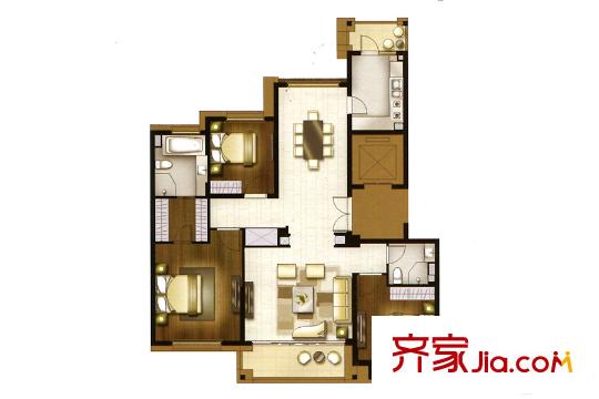 地產尚海酈景B戶型158平 3室2廳2衛(wèi)1廚