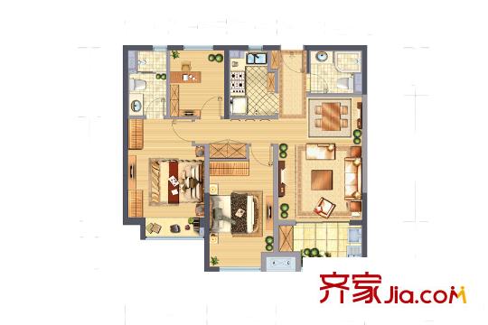 中駿柏景灣B戶型 3室2廳2衛(wèi)1廚
