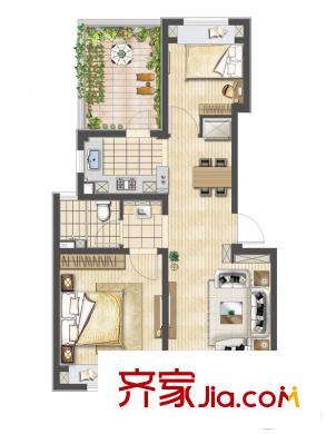 朗詩里程戶型圖 2室2廳1衛(wèi)1廚