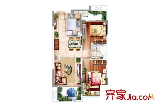 雅居乐星徽85平户型图 2室2厅1卫1厨