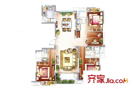 雅居乐星徽149平户型图 4室2厅3卫1厨