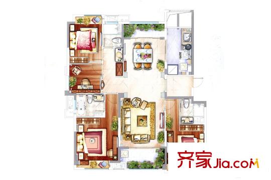 雅居乐星徽143平户型图 4室2厅3卫1厨