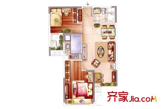 雅居乐星徽81平户型图 2室2厅1卫1厨
