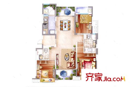 雅居乐星徽134平户型图 3室2厅2卫1厨