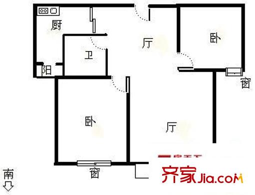逸流公寓 2室 户型图