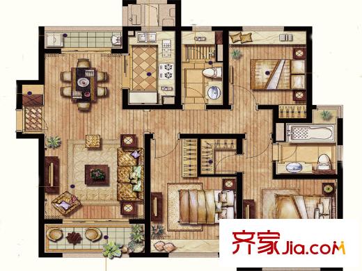 保利翡丽公馆B1户型图 3室2厅2卫1厨