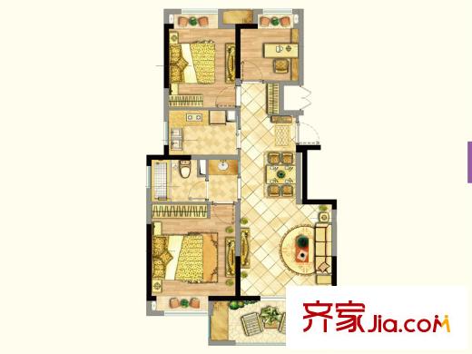 紫菁庭C2戶型 3室2廳1衛(wèi)1廚