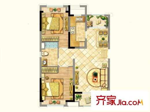 紫菁庭B戶型 2室2廳1衛(wèi)1廚