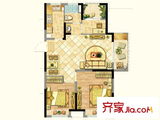 紫菁庭C3戶型 3室2廳1衛(wèi)1廚