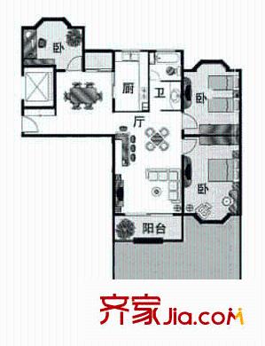 虹康花苑二期户型图户型图 3室2厅1卫1厨