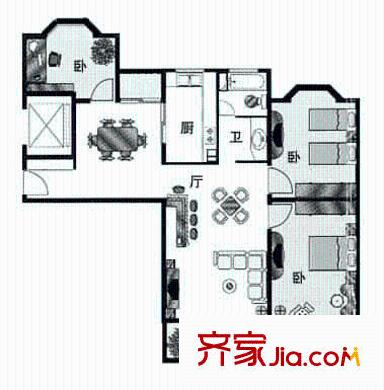 虹康花苑二期户型图户型图 3室2厅1卫1厨