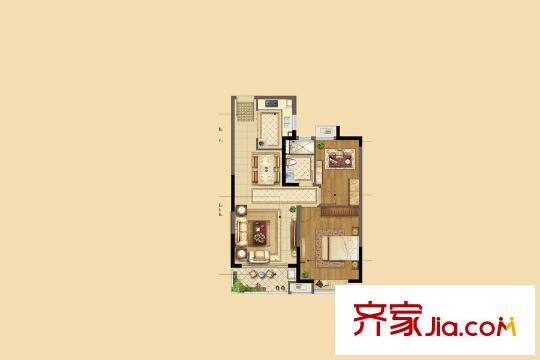 恒大帝景B户型85平2房 2室2厅1卫1厨