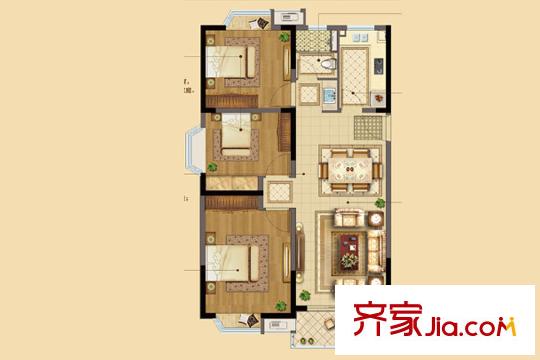 恒大帝景A户型105平3房 3室2厅1卫1厨