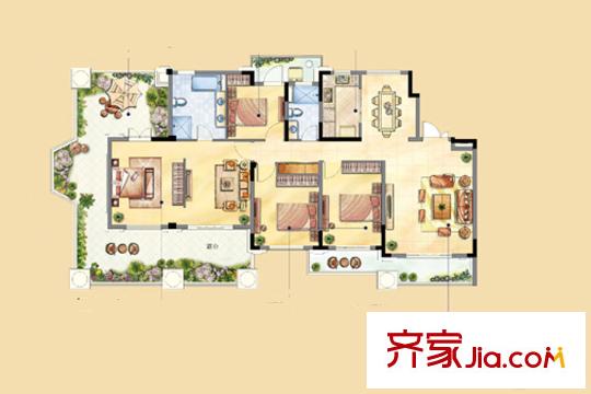 恒大帝景G7户型171平四房 4室2厅2卫1厨