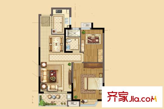 恒大帝景C户型83平二房 2室2厅1卫1厨