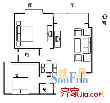 桂林苑户型图户型图 2室2厅1卫1厨