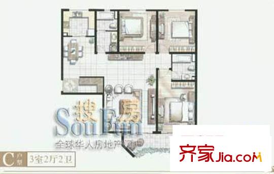 虹桥府邸户型图户型图 3室2厅2卫1厨