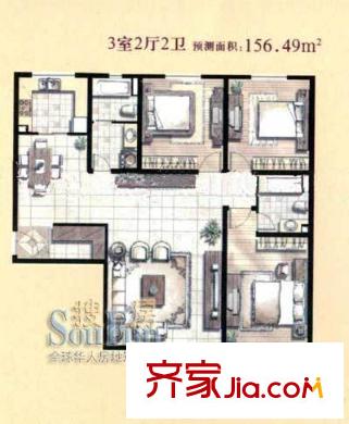 虹桥府邸户型图户型图 3室2厅2卫1厨