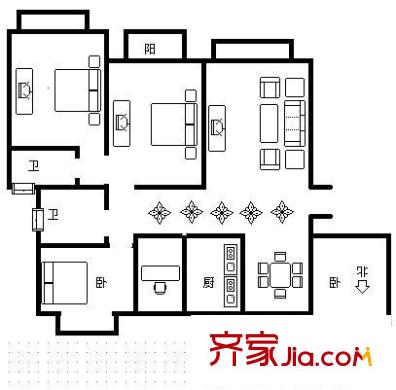 利星国际广场 3室 户型图