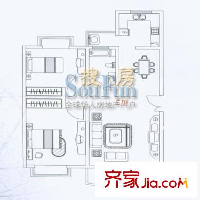 宝业馨康苑户型图2室2厅1卫1厨