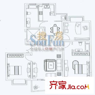 宝业馨康苑户型图3室2厅2卫1厨