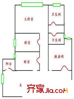 豫景公寓 3室 户型图