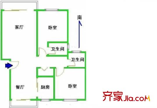 玫瑰99户型图户型图 2室2厅2卫1厨