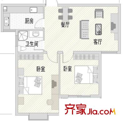 玫瑰99户型图户型图 2室2厅1卫1厨