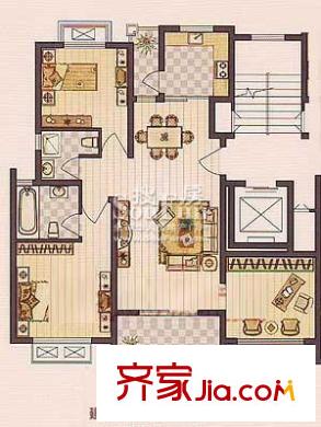 保利金爵公寓戶型圖I型戶型圖 3室2廳2衛(wèi)1廚