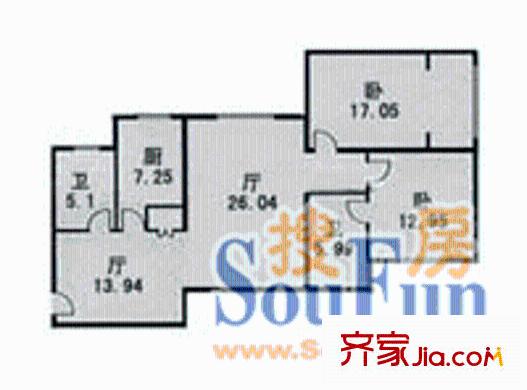 百富達(dá)公寓戶型圖2室2廳2衛(wèi)1廚