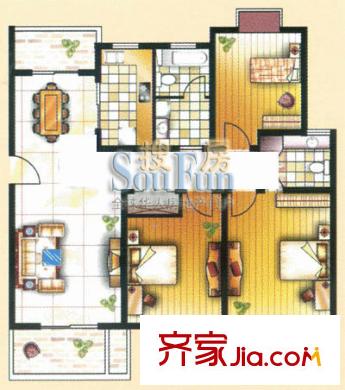 大富苑戶型圖B2戶型 3室2廳2衛(wèi)1廚