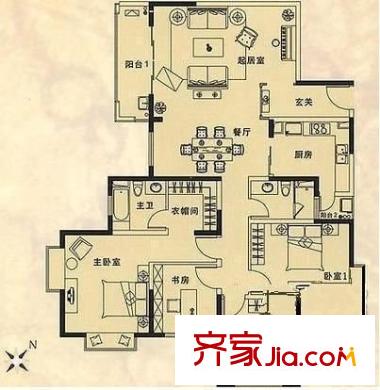 虹桥城市花园户型图户型图 4室3厅2卫1厨