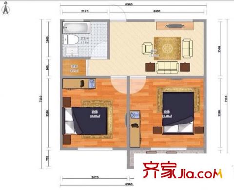 西南小区 2室 户型图