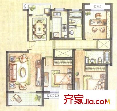 丽都城户型图 户型图 3室2厅2卫1厨