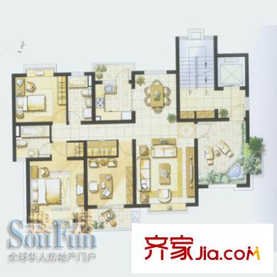 金丰蓝庭户型图C户型 3室2厅2卫1厨