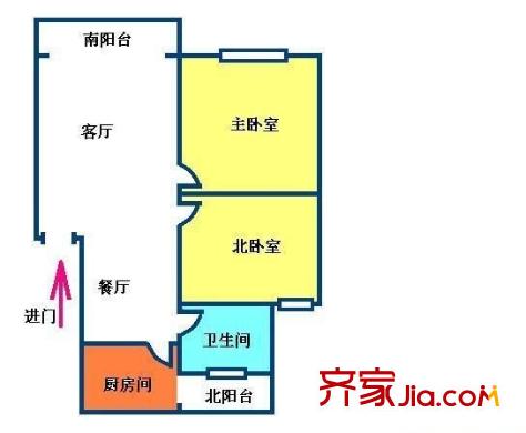 新时代景庭户型图户型图 2室2厅1卫1厨