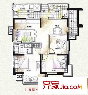 中遠(yuǎn)行家戶型圖房型M 2室2廳2衛(wèi)1廚