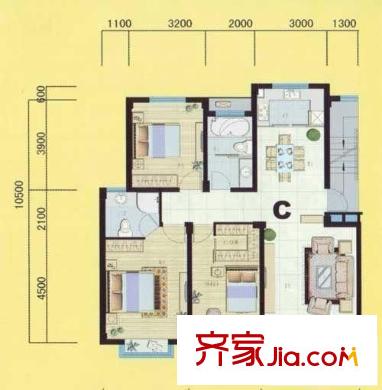 帆升公寓户型图户型图 3室2厅1卫1厨