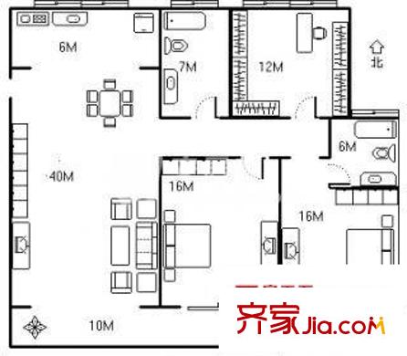梓樹園戶型圖戶型圖 2室2廳2衛(wèi)1廚